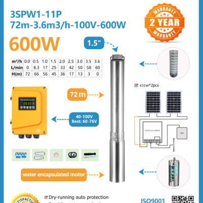 0.5HP DC (600W) Samking Solar Submersible Pump with Controller